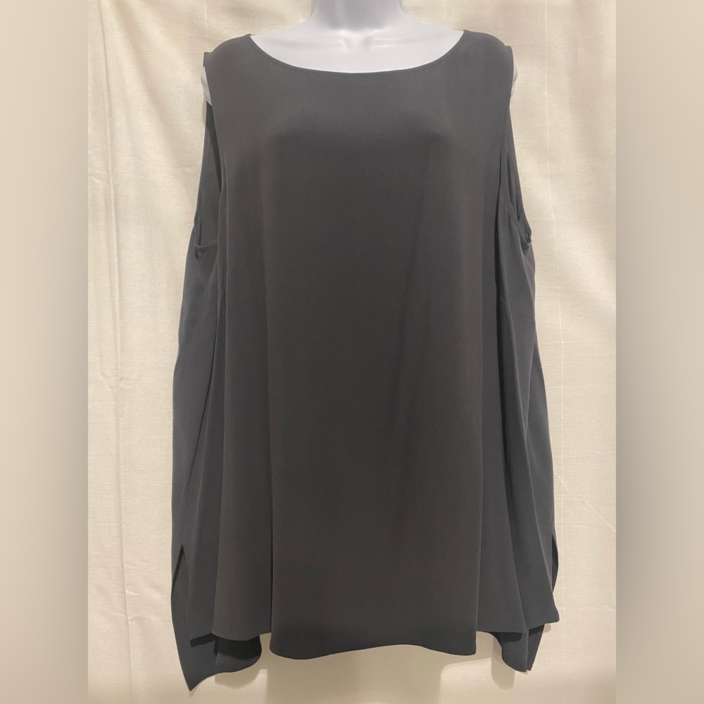 Eileen Fisher Grey Silk Georgette Crepe Tunic Top